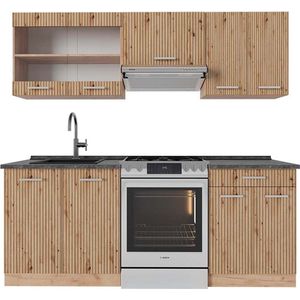 Vicco R-Line Complete keukeneenheid – 200 cm , WB Antraciet Artisanaal eiken/Goudkraft eiken , WB Antraciet