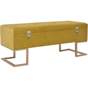 The Living Store Bankje met opbergvak 105 cm fluweel mosterdkleurig - Fluwelen Bank - Mustard Bank - Opbergbank - Bank Met Opbergvak - Binnenbank