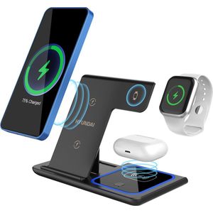 Hyundai Electronics - 4 in 1 Draadloos QI Oplaadstation - Zwart