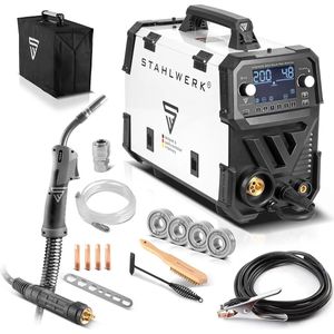 STAHLWERK MIG MAG 200 Spot Pulse Pro Digitale gas-afgeschermde vlambooglasmachine | IGBT-omvormer met 200 A, synergische draadaanvoer, aandrijving met 4 rollen, FLUX, Lift-TIG en MMA/ARC-functie | MIG-puls voor aluminium