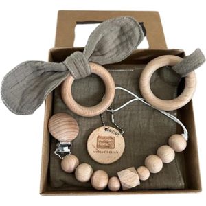 Baby Geschenkset - 3-delige set - Kraamcadeau - babyshower- gender reveal - Unisex baby cadeau - kraamvisite- jongen - meisje - giftset - bijtring - doorkomende tandjes - speenkoord - speenketting - knuffeldoekje