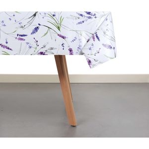 Raved Tafelzeil Lavendel Bloemen 140 cm x  180 cm - Wit - PVC - Afwasbaar