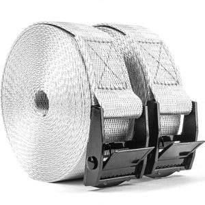 Spanbanden set 2 stuks met metalen klemgesp - Spanband - Sjorband - 25 mm x 5 meter – max. belasting 200 kg - grijs