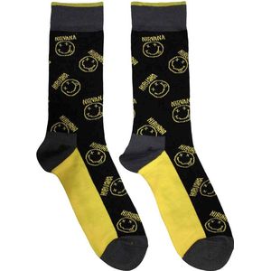 Nirvana - Yellow Happy Face Pattern Sokken - EU 39-45 - Zwart