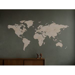 HOUTEN WANDDECORATIE / WOODEN WALL DECORATION - MUURDECORATIE / WALL ART - WERELDKAART / WORLD MAP - 150 x 74cm - LICHT HOUT / NATURAL WOOD - ATLAS - ECHT HOUT - REAL WOOD - AARDE - CONTINENTEN - REIZEN