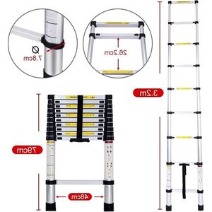 Telescopische ladder - Aluminium - Draagbaar - Uittrekbaar - Garage - Auto - 3.2 m Telescopische ladder
