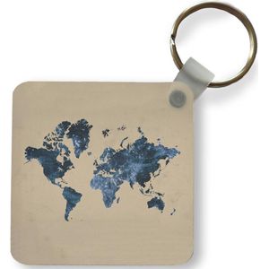 Sleutelhanger - Uitdeelcadeautjes - Wereldkaart - Blauw - Glitter - Plastic