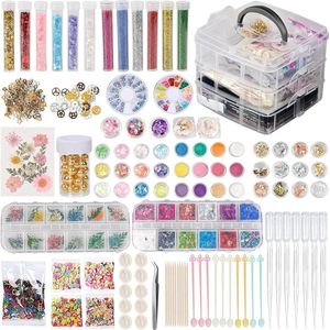 Epoxyhars-accessoireset - 260 stuks met bladgoudvlokken glitter - harspailletten inclusief droogbloemen, schelpen, tandwielen - harspipetten en pincet voor handwerk en nagelkunstdecoratie