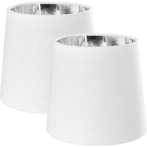 Navaris 2x lampenkap voor tafellamp - E14 fitting - 15,2 cm hoog - Set van 2 ronde lampenkappen - Wit/zilverkleurig