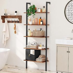 Ladderplank, boekenkast, staande plank met 5 planken, 2 uitneembare lades, 60 x 30 x 168 cm, keukenrek, stevig, plantenrek, ruimtebesparend, woonkamer, slaapkamer