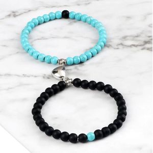 Armband set met magneet | Koppel armband | Turquoise - Zwart kralen | Armband dames - Armband heren - Romantisch cadeau - Vriendschap armband