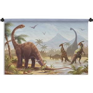 Wandkleed - Wanddoek - Dinosaurus - Landschap - Tropisch - Kinderen - Jongens - 150x100 cm - Wandtapijt