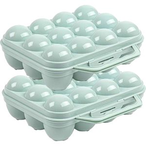 Plasticforte Eierdoos - 2x - koelkast organizer eierhouder - 12 eieren - mint groen - kunststof - 20 x 18,5 cm
