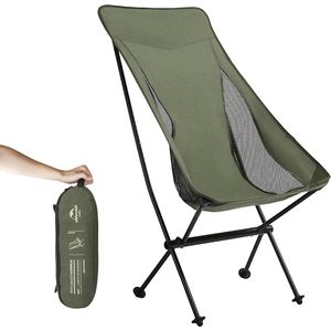 Highback Campingstoel - Draagbare Ultralichte Compacte Opvouwbare Strandstoel - Maanfauteuil voor Volwassenen - Snelle Demontage en Montage - Wandelen - Vissen - Tuin - Picknick - Binnen - Groen