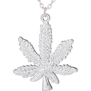 24/7 Jewelry Collection Wiet Ketting - Marihuana - Hennep - Hasj - Cannabis - Zilverkleurig