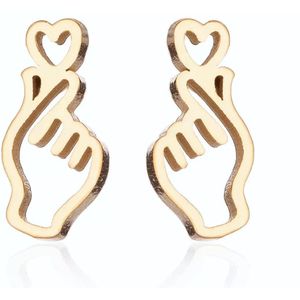 DAEBAK Koreaanse Vinger Hart Vorm Oorbel Koreaan Roestvrije Staal Korean Verguld [GOUD] Non Tarnish PVD Plated 18K Gold Silver Women Stainless Steel Finger Heart Stud Earring Jewelry