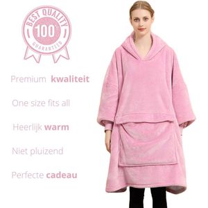 Q-Living Hoodie Deken - Extra Lang & Dik - Snuggie - Plaid Met Mouwen - Snuggle Hoodie - Fleece Deken Met Mouwen - 1450 gram - Roze Nieuwe Buidelzak