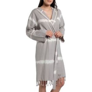 Tie Dye Badjas Taupe - S - extra zachte hamam badjas - luxe badjas - korte ochtendjas met capuchon - dunne sauna badjas