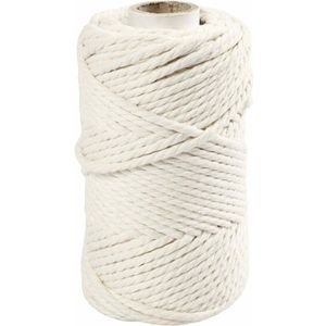 Macramé koord, off-white, L: 55 m, d 4 mm, 330 gr/ 1 rol - Incl. Gift