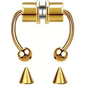 WiseGoods Premium 3 In 1 Nep Piercing Dames & Heren - Magneet Piercings - Sieraden - Neuspiercing - Neuspiercings - Cadeau - Goud