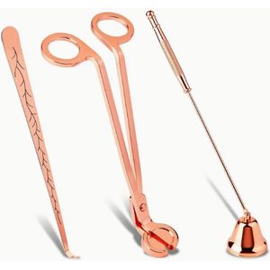 3 in 1 kaars accessoire set – Rose Goud - Roestvrij staal - Lontdipper (wick dipper) - Lonttrimmer (wick trimmer)- Kaarsendover - Geurkaarsen Geschenkset – Rose Gold