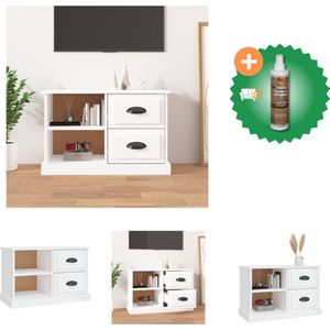 vidaXL Tv-meubel 73x35-5x47-5 cm bewerkt hout hoogglans wit - Kast - Inclusief Houtreiniger en verfrisser