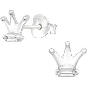 Joy|S - Zilveren kroon oorbellen - 6 mm - zilver met zirkonia baguette - voor kinderen