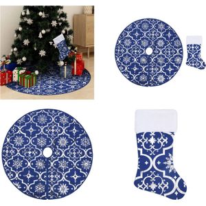 vidaXL Kerstboomrok luxe met sok 90 cm stof blauw - Kerstboomjurk - Kerstboomjurken - Kerstboomrok - Kerstboomrokken