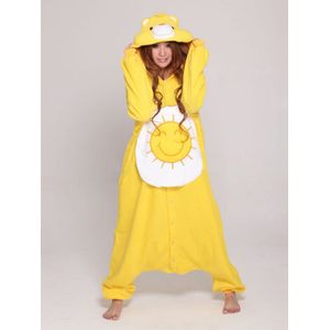 KIMU Onesie Gele Troetelbeer Pak - Maat XL-XXL - Troetelbeertjes Pak Funshine Bear Zon - Kostuum Berenpak Beer XXXL 3XL Huispak Dames Heren Festival