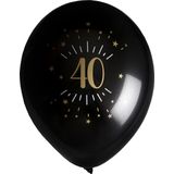 Santex verjaardag leeftijd ballonnen 40 jaar - 8x stuks - zwart/goud - 23 cm - Feestartikelen