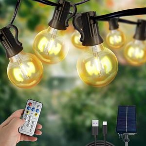 Solar Lichtsnoer 18M30+2 Splintervrije G40 Globe LED Patio Verlichting-Hangende Solarlampen Dimbaar-8 Standen FeestKerstmis-2700K Warm Wit