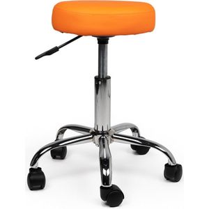 Tabouret Oranje Laag - Zithoogte 40/58cm - kruk op wielen - krukje - werkkruk - zadelkruk - bureaukruk - kapperskruk - verstelbaar - draaikruk - tabouret - zadelkruk met rugleuning - tot 160kg