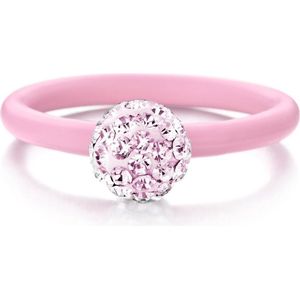 Colori 4 RNG00087 Siliconen Ring met Steen - Kristal Bal 8 mm - One-Size - Licht Roze