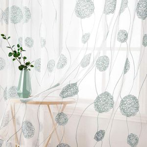 Gordijnen met bloemenborduurwerk, gordijnen wit met blauwe print voor woonkamer, slaapkamer, gordijn met ogen, set van 2 voile, bloemen, doorzichtige gordijnen, elke H 245 x B 140 cm