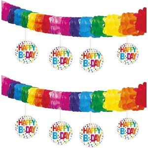 Set van 2x stuks happy B-day verjaardag papieren slingers van 4 meter - Happy Birthday thema party