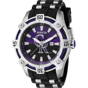 Invicta MLB - Colorado Rockies 43267 Heren Horloge - Waterdicht - Analoog - Quartz Uurwerk - Roestvrij Staal met paarse Wijzerplaat - 52mm