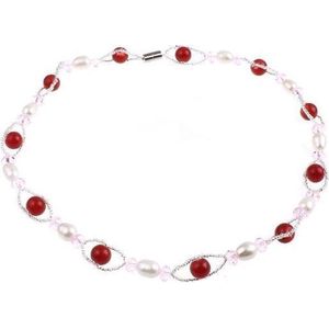 Zoetwater parel ketting Recio - echte parels - wit - roze - rood - zilver - magneetslot