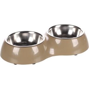 Flamingo Divar Duo Dinner - Eet- En Drinkpot Honden - Eetpot Divar Duo Dinner Taupe S 11cm 2x230ml - 1st