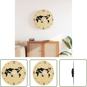 vidaXL Wandklok - Ø30 cm - Bewerkt hout - Geel/Zwart Wandklok - Houten Wandklok - Retro Wandklok - Vintage Wandklok - Klokken