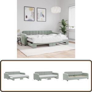 vidaXL Slaapbank - Onderschuifbed - Lichtgrijs - Fluweel Slaapbank - Sofa Bed - Tweepersoonsbed - Lounge Meubilair - Fluweel Bank