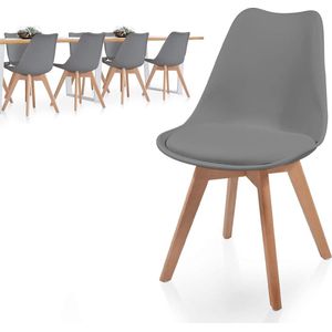 Floraya - Set 8 Eetkamerstoelen - Grijs - Kunststof - incl. zitkussen - met rugleuning - Scandinavisch design