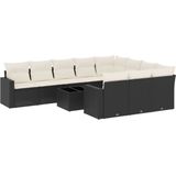 vidaXL - 11-delige - Loungeset - met - kussens - poly - rattan - zwart