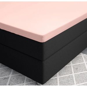 Premium katoen/satijn topper hoeslaken roze - 160x220 (lits-jumeaux extra lang) - zacht en ademend - luxe en chique uitstraling - subtiele glans - ideale pasvorm