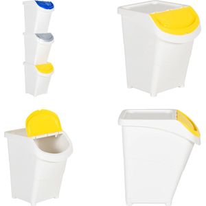 vidaXL Afvalbakken met deksels stapelbaar 3 st PP 120 L wit - Stapelbare Afvalbak - Stapelbare Afvalbakken - Afvalbak - Recyclingsbak