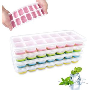4 stuks ijsblokjesvormen van silicone, ruimtebesparend en stapelbaar, ijsblokjesbakje met deksel, BPA-vrij, siliconen vorm, ijsblokjesvormen voor whisky, cocktails, bier, babyvoeding