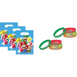 Amscan - Super Mario - Uitdeelzakjes - Armbandjes - 8 Stuks - Traktatie & Uitdeelcadeautje.