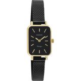 OOZOO Vintage series - goudkleurige horloge met zwarte metalen mesh armband - C20269