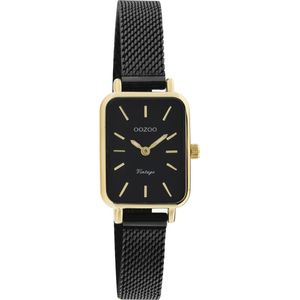 OOZOO Vintage series - goudkleurige horloge met zwarte metalen mesh armband - C20269