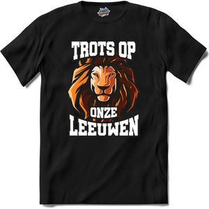 Trots op onze leeuwen - Oranje elftal WK / EK voetbal kampioenschap - bier feest kleding - grappige zinnen, spreuken en teksten - T-Shirt - Heren - Zwart - Maat L