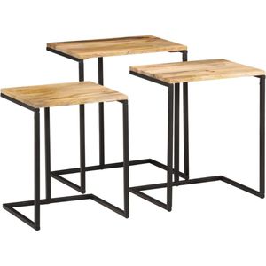 The Living Store Tafeltjesset 3 st massief acaciahout - Bijzettafels - Houten Tafels - Acacia Tafels - Side Tables - Living Room Furniture